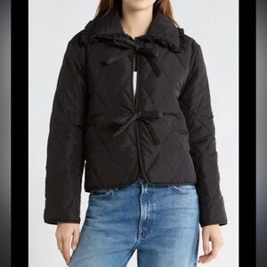 Vigoss Front Tie Light Parka Quilted Jacket Coat Ruffled Collar M New with Tags